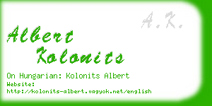 albert kolonits business card